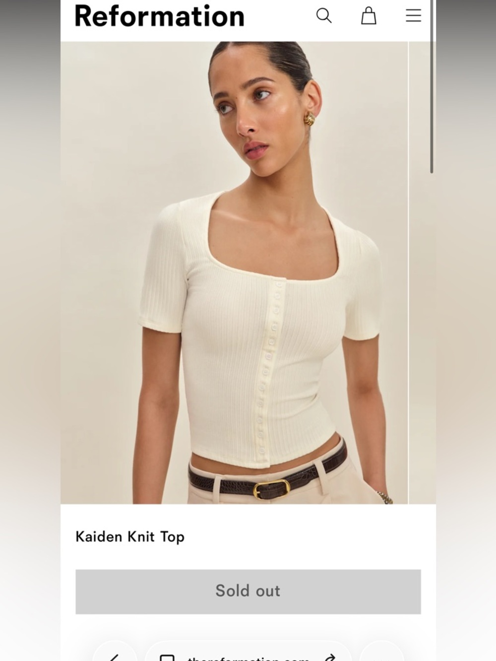 Reformation Kaiden Knit Crop Top in Cream